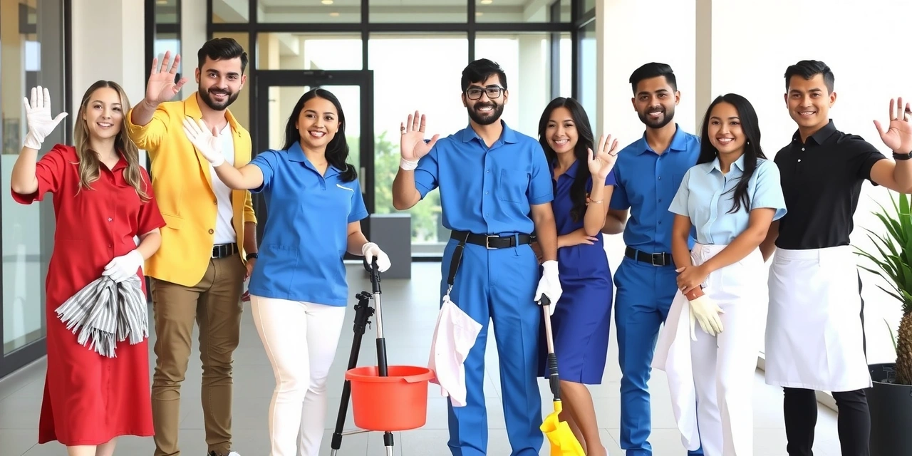 Echipa Cleaneraura zâmbind și salutând clienții