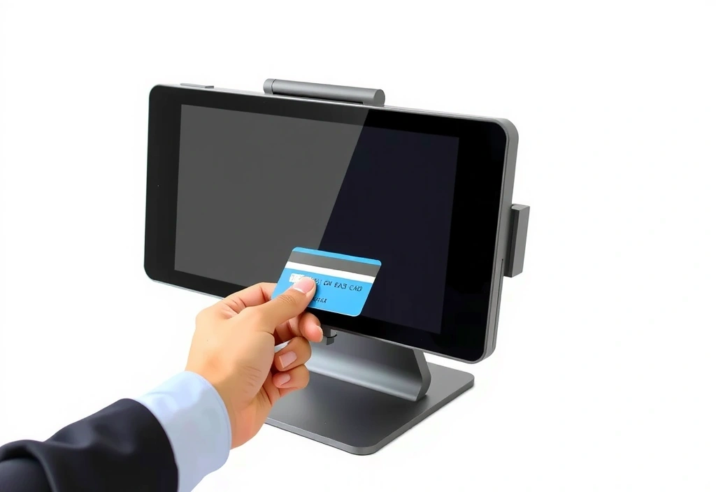 Mână care introduce un card bancar într-un terminal POS, simbolizând opțiunile de plată flexibile oferite de CleanEraura.