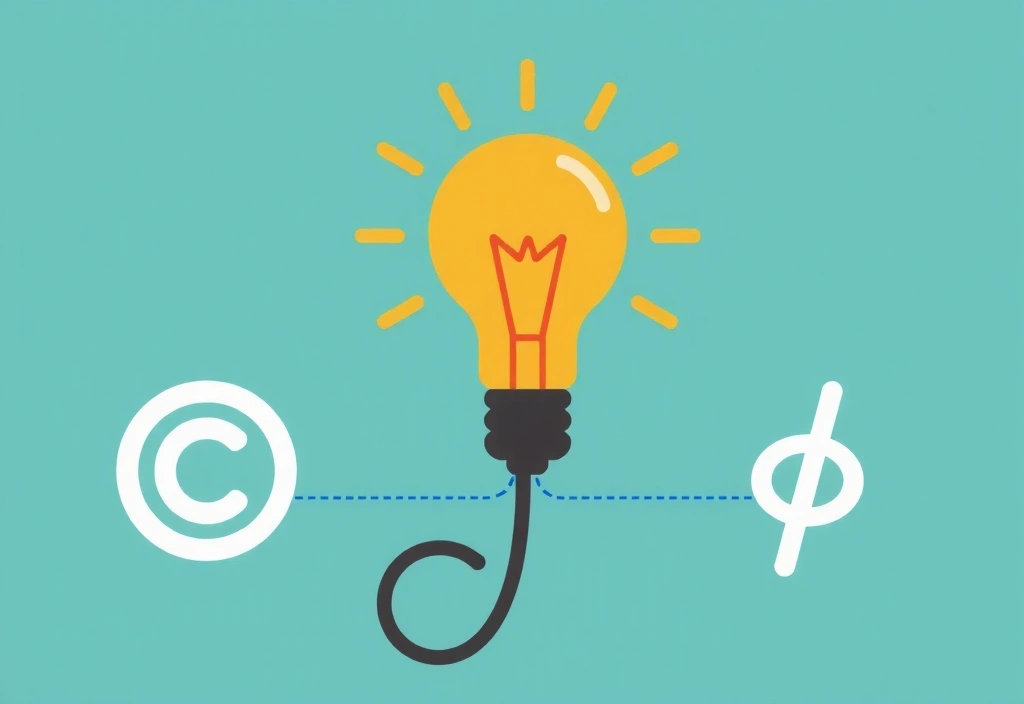 Ilustrație cu simboluri de drepturi de autor, marcă înregistrată și invenție