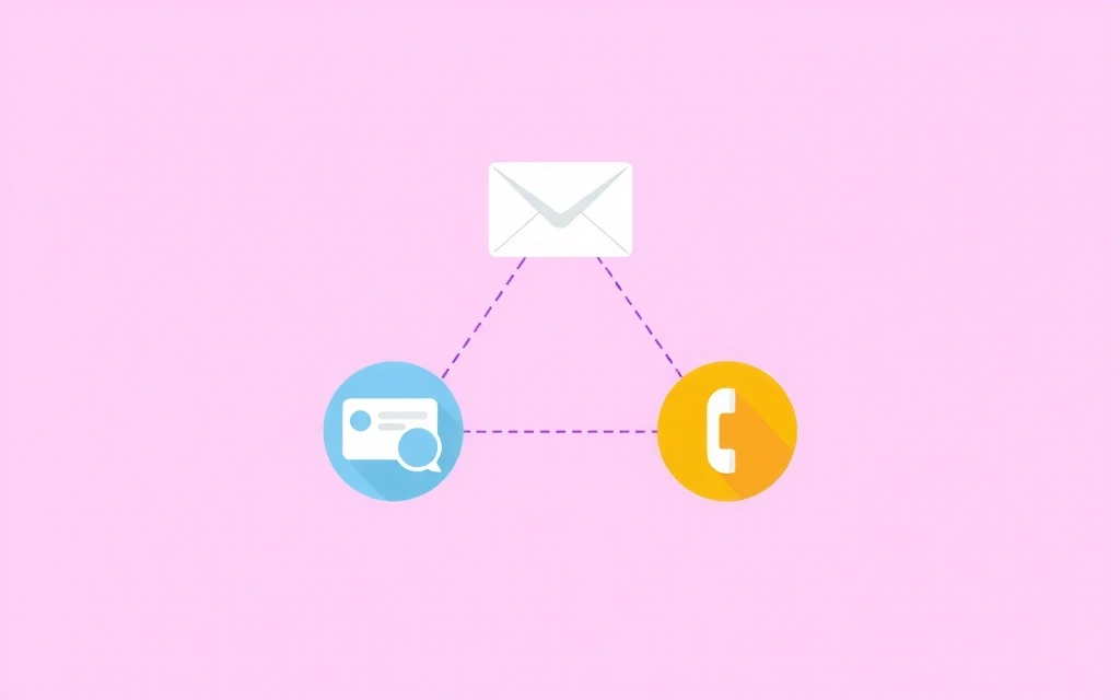 Ilustrație cu diverse metode de contact: e-mail, telefon, chat