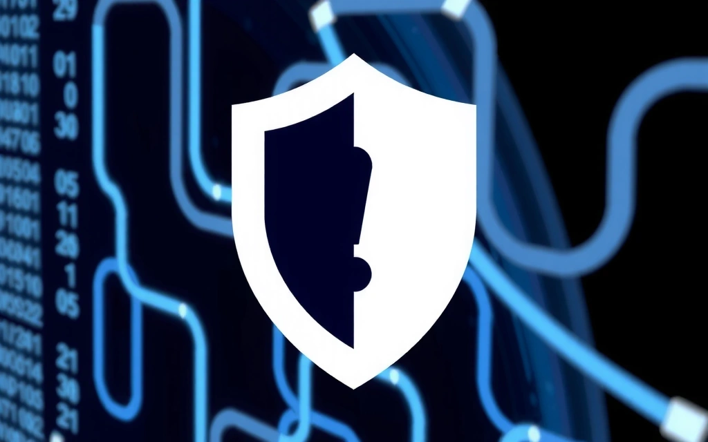 Scut de protecție digitală cu un semn de exclamare, simbolizând limitarea răspunderii